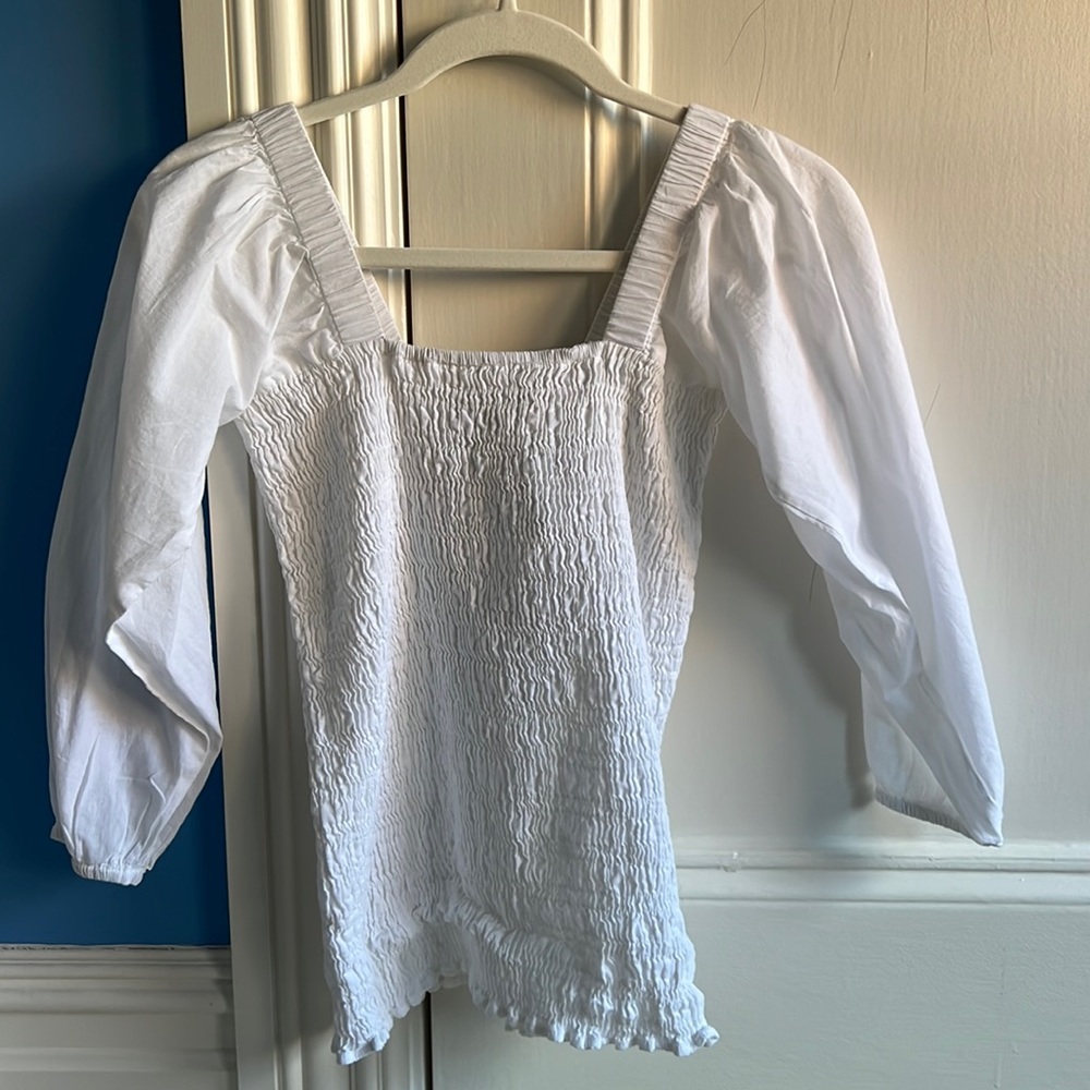 White Madison Matthews Hand Woven square Neck Top, Extra Small
